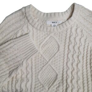 WILT Mens Cream Ivory Cable Knit Crewneck Sweater Cotton Wool Blend XL Fisherman